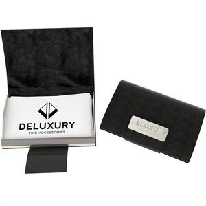 Business Name Card Case and Holder - PU Black Leather Grain Wrapped Steel, Soft